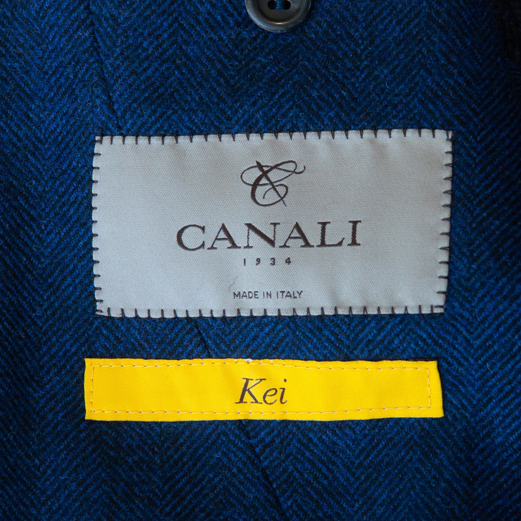 Canali Kei Blue Herringbone Cashmere Blend Blazer