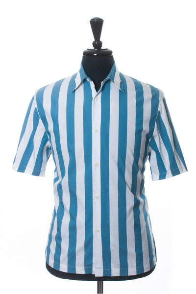 Sandro Blue Awning Stripe Short Sleeve Shirt