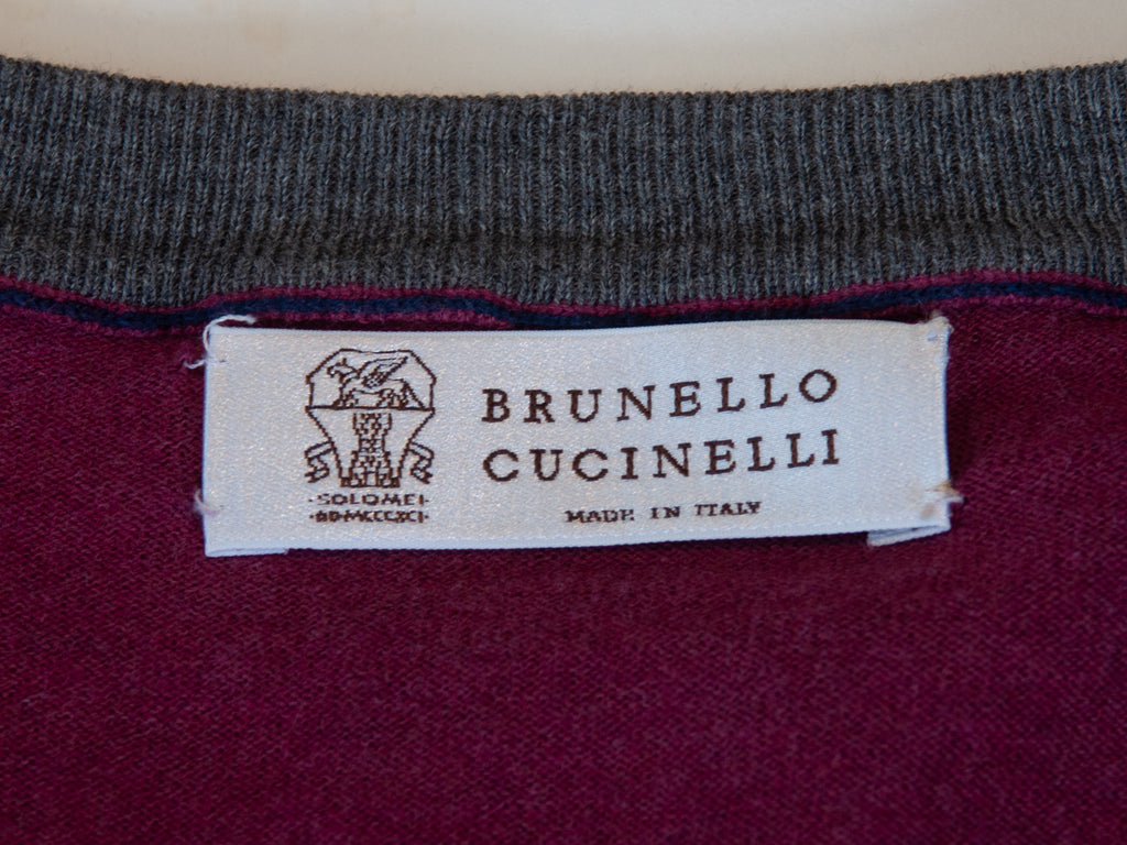 Brunello Cucinelli Deep Fuschia Cotton V-Neck Sweater