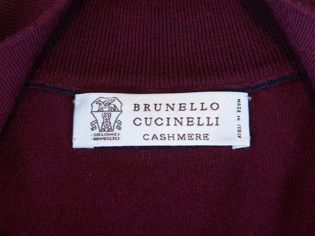 Brunello Cucinelli Wine Red Cashmere Blend Full Zip Sweater