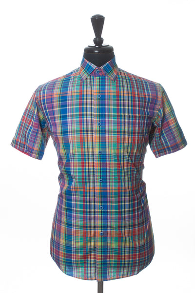 Bugatchi Bold Check Shaped Fit Short Sleeve Shirt