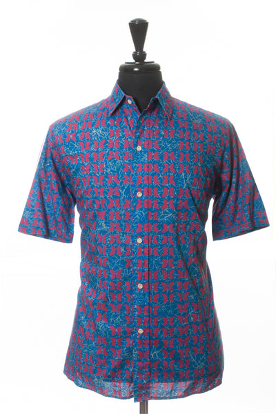 Reyn Spooner Blue Butterfly Print Hawaiian Print Shirt