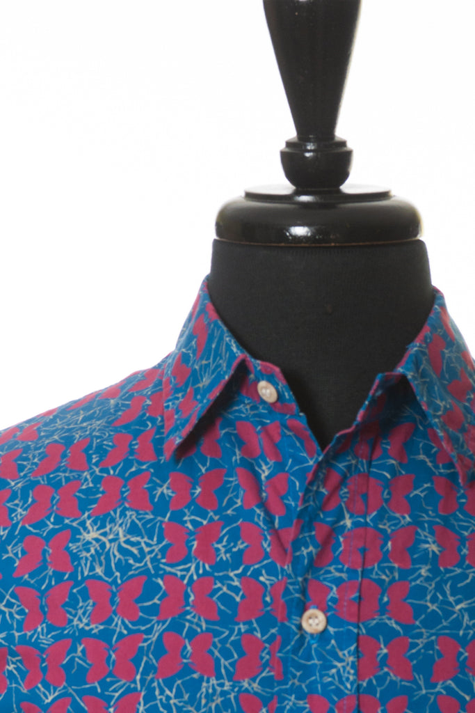 Reyn Spooner Blue Butterfly Print Hawaiian Print Shirt