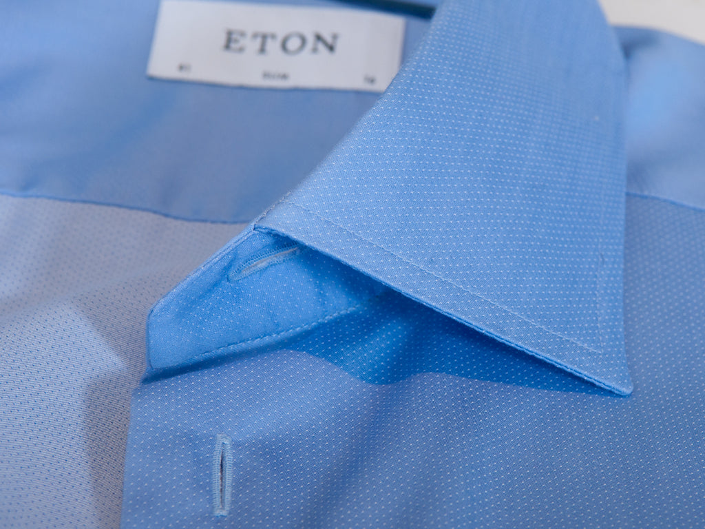 Eton Medium Blue Slim Fit Satin Twill Shirt