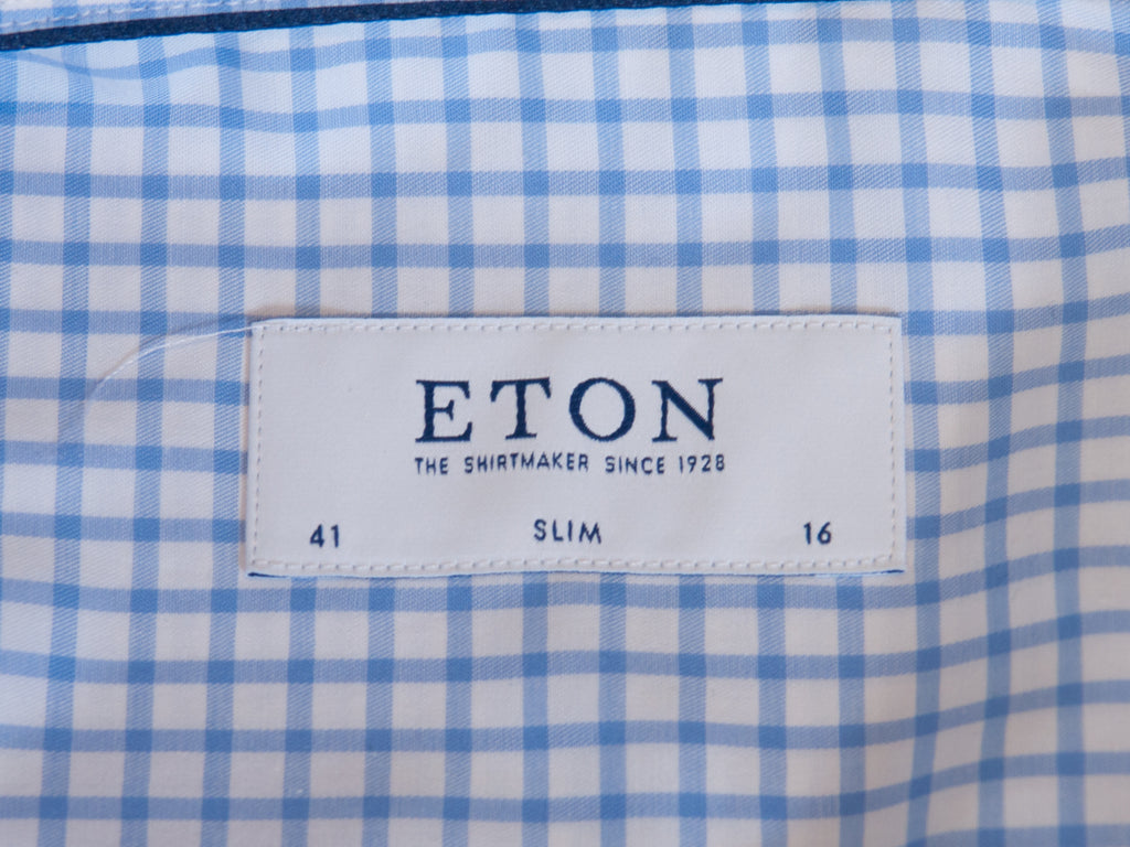 Eton Blue Graph Check Slim Fit Fine Stretch Twill Shirt