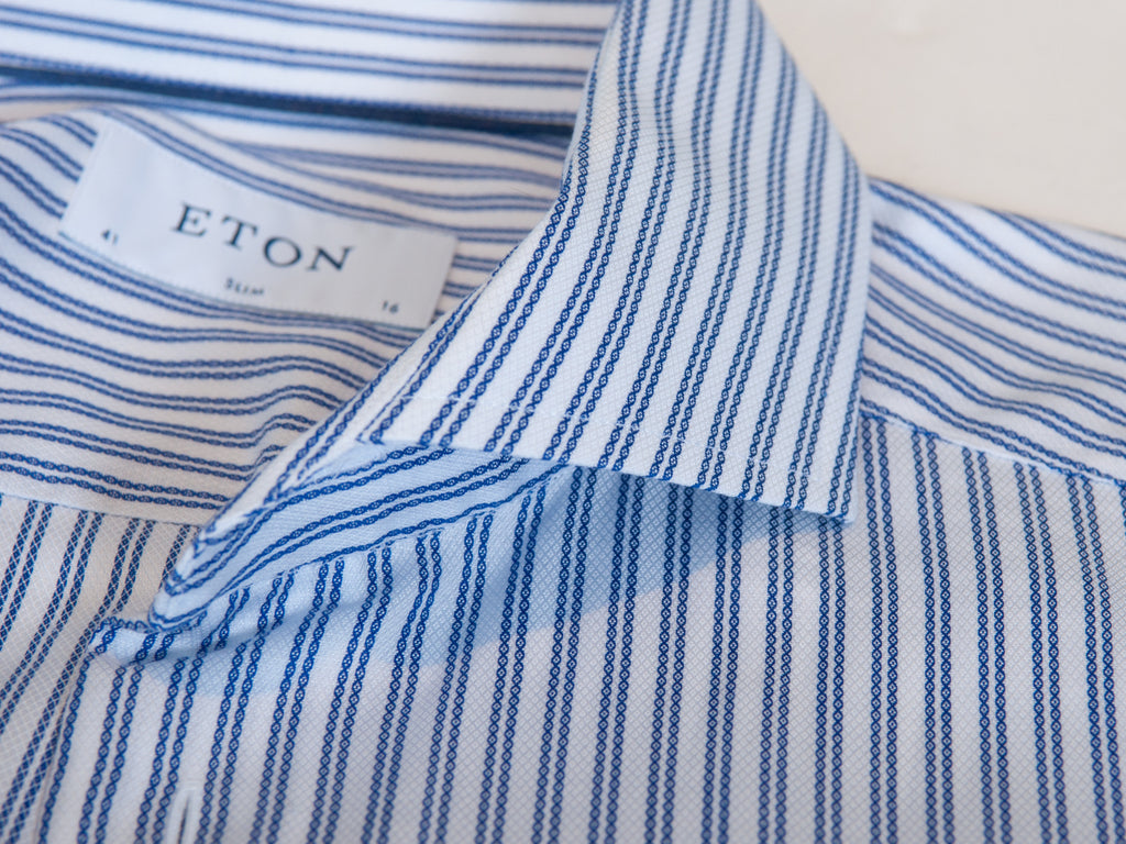 Eton Blue Striped Slim Fit Dobby Shirt