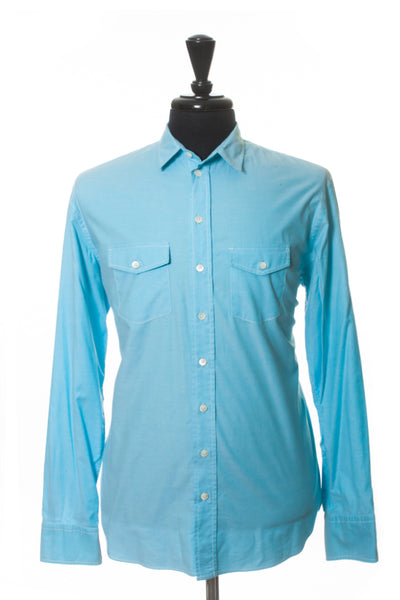 Armani Collezioni Blue Stretch Cotton Shirt
