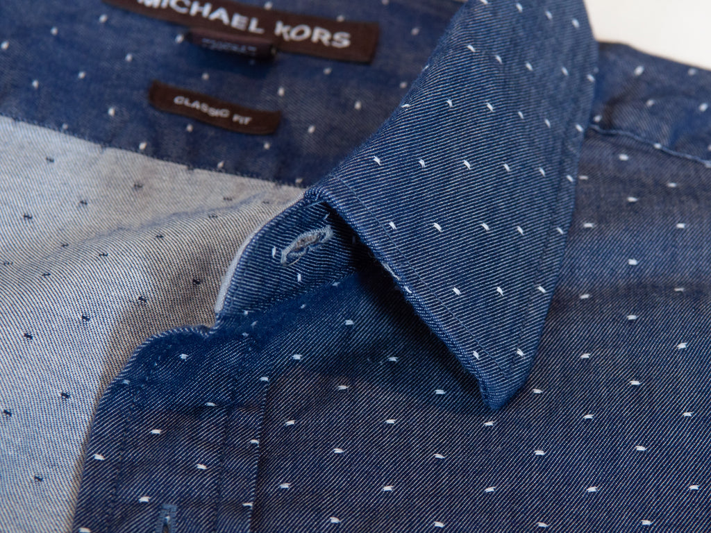 Michael Kors Dotted Navy Blue Classic Fit Short Sleeve Shirt