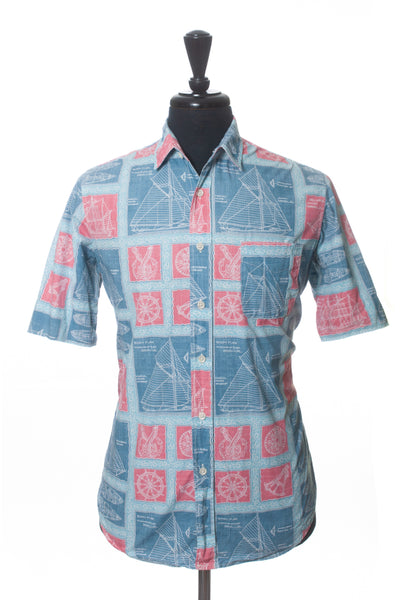 President’s Blue Sailboat Print Short Sleeve Shirt