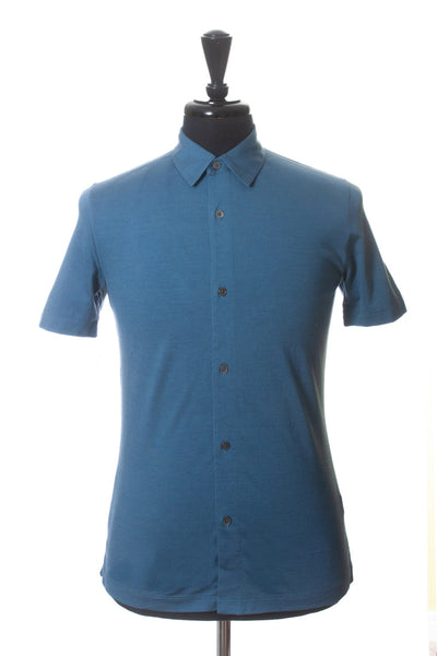 Theory Blue Jersey Knit Short Sleeve Shirt
