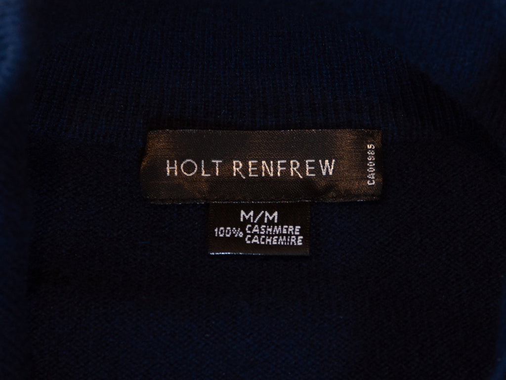 Holt Renfrew Navy Blue Cashmere Quarter Zip Sweater