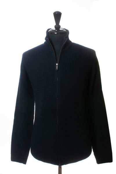 Phil Petter Navy Blue Merino Wool Full Zip Sweater