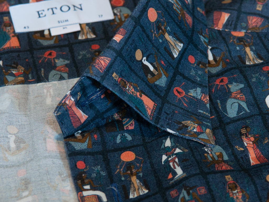 Eton Grey Egyptian Print Slim Fit Signature Twill Shirt