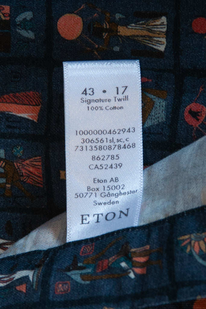 Eton Grey Egyptian Print Slim Fit Signature Twill Shirt