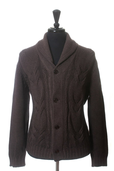 Gran Sasso Vintage Brown Cable Knit Cardigan Sweater