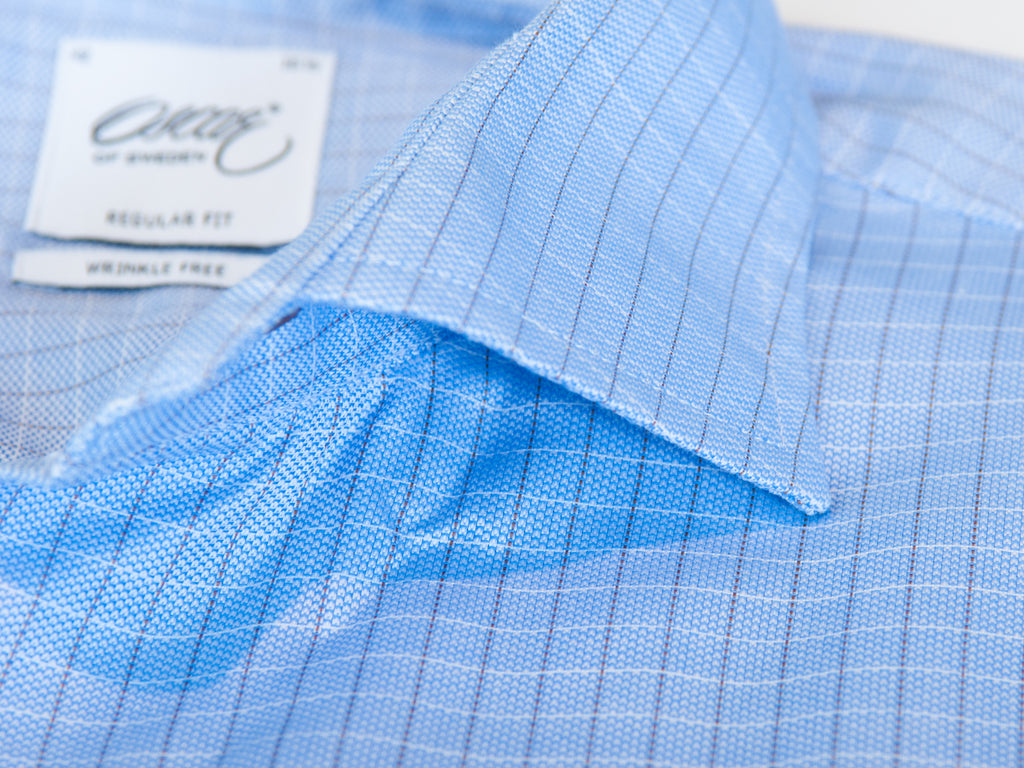 Oscar of Sweden Blue Check Wrinkle Free Shirt