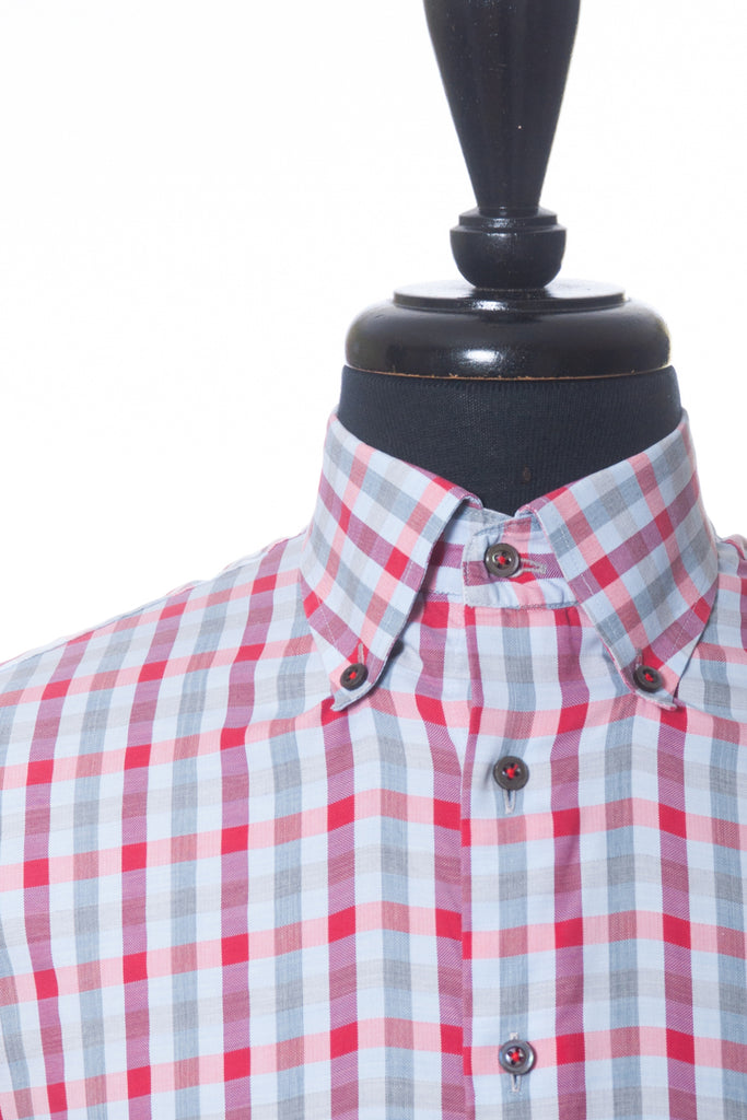 Stenstroms Grey and Red Check Short Sleeve Shirt