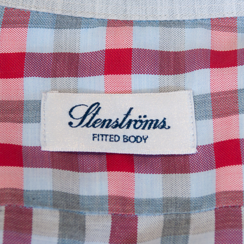Stenstroms Grey and Red Check Short Sleeve Shirt