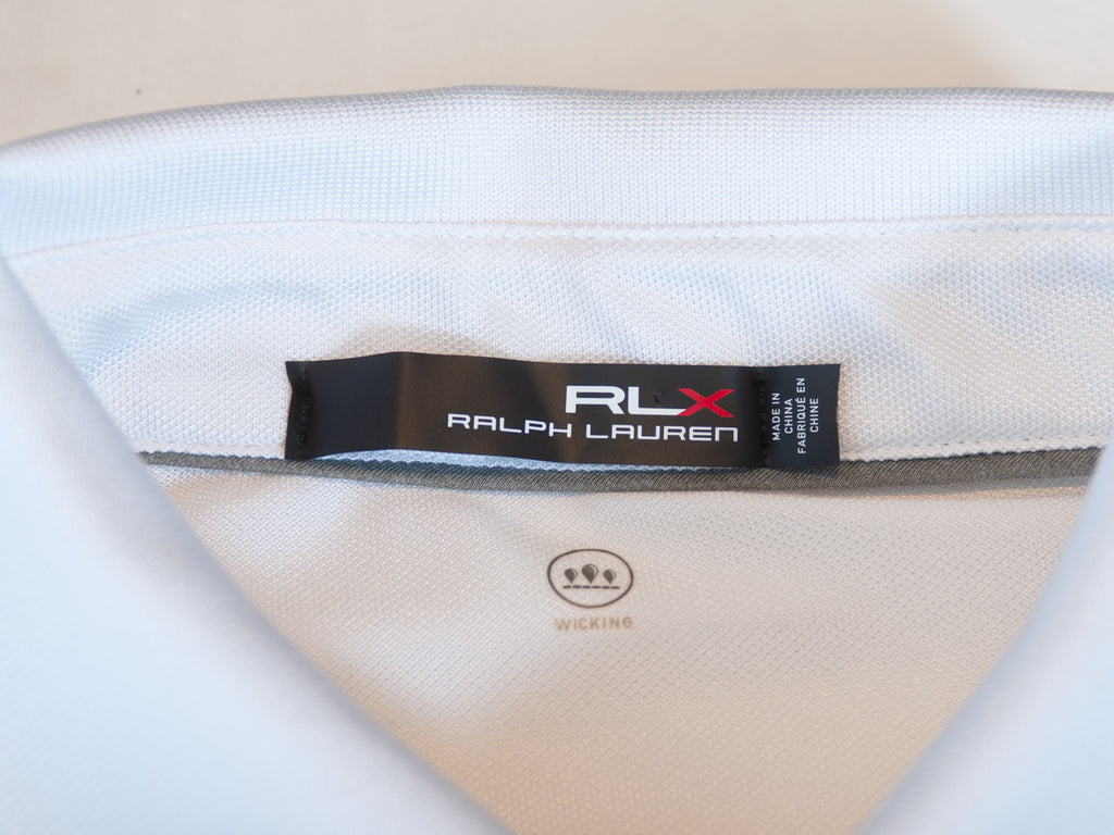 RLX Ralph Lauren White Striped Moisture Wicking Polo Shirt