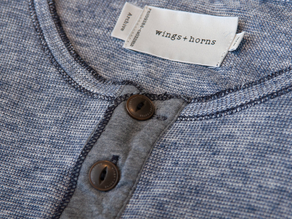 Wings + Horns Archive Heathered Blue Henley Shirt