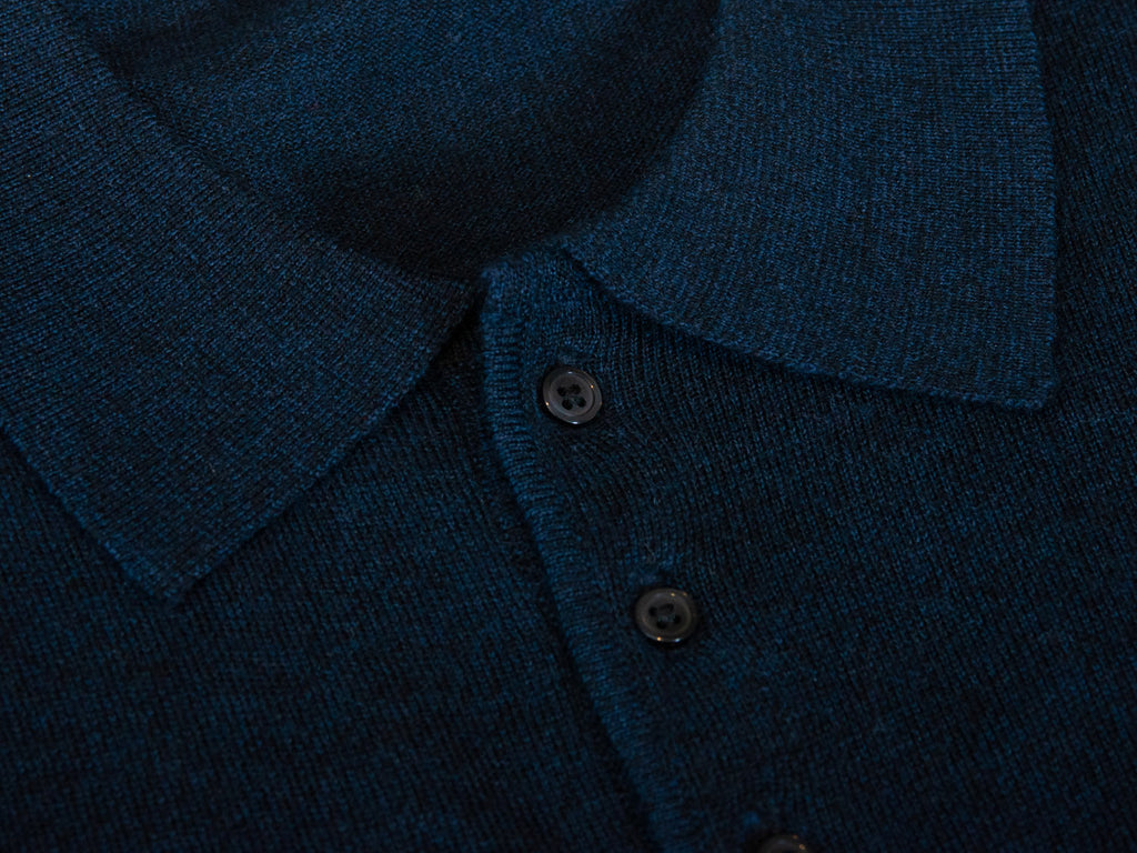 Patrick Assaraf Navy Blue Merino Wool Collared Knit