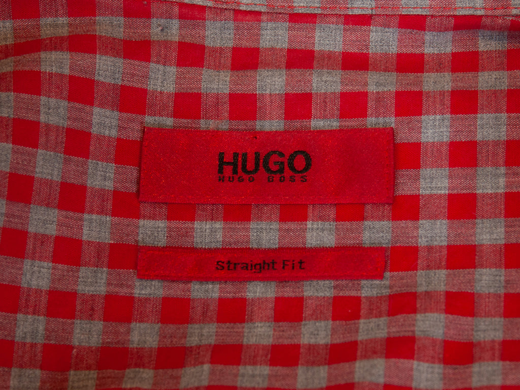 Hugo Boss Red on Grey Check Straight Fit Emingway Shirt