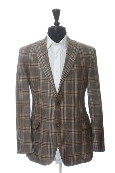 Hickey Freeman Brown Check Linen Milburn Blazer