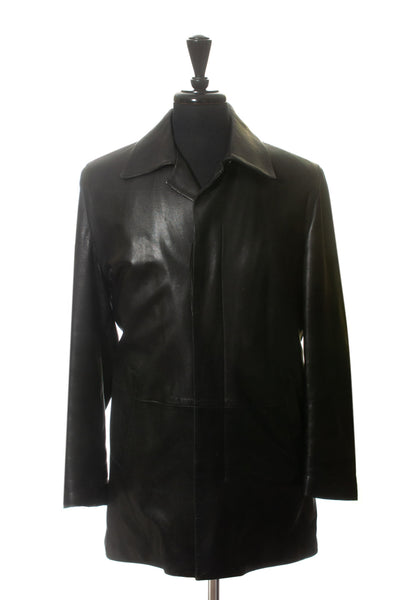 Gallotti Black Leather Coat Luxmrkt.com consignment Edmonton.