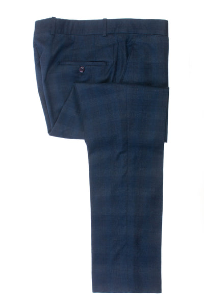 Gala Navy Blue Check Wool Flannel Trousers