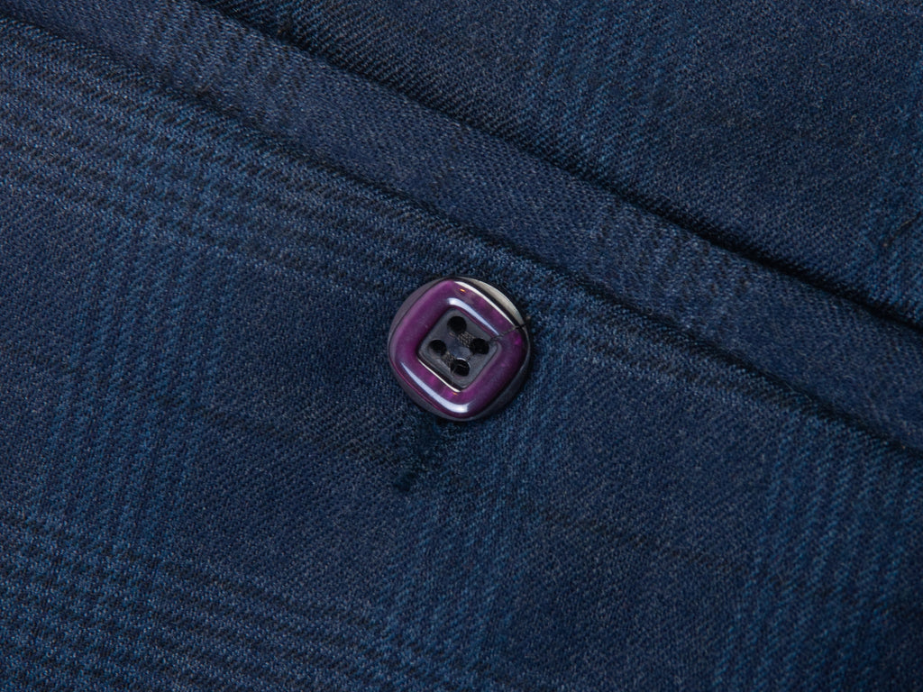 Gala Navy Blue Check Wool Flannel Trousers