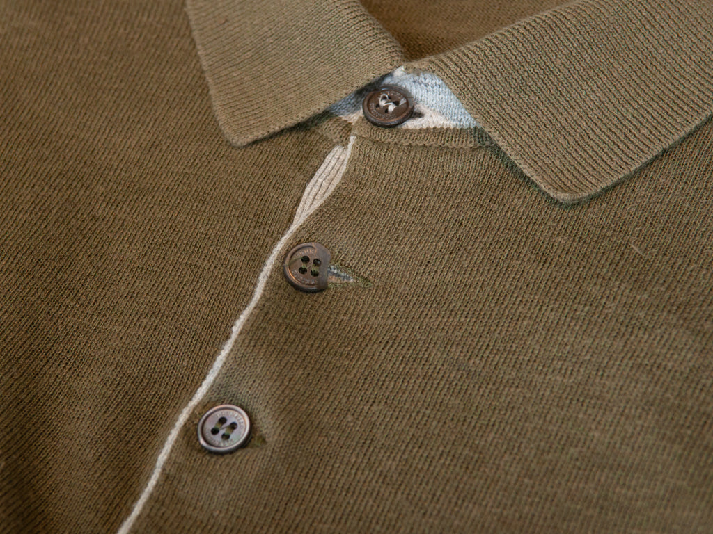 Brunello Cucinelli Green Linen Blend Knit Polo Shirt