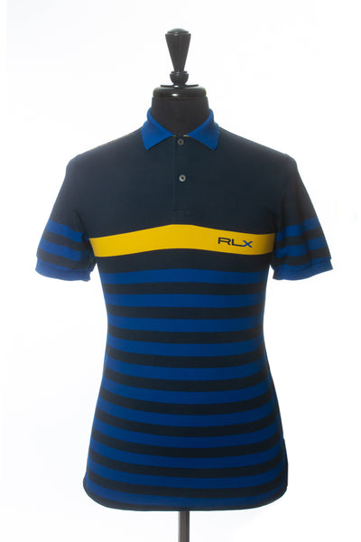 RLX Ralph Lauren Black and Blue Striped Golf Polo Shirt
