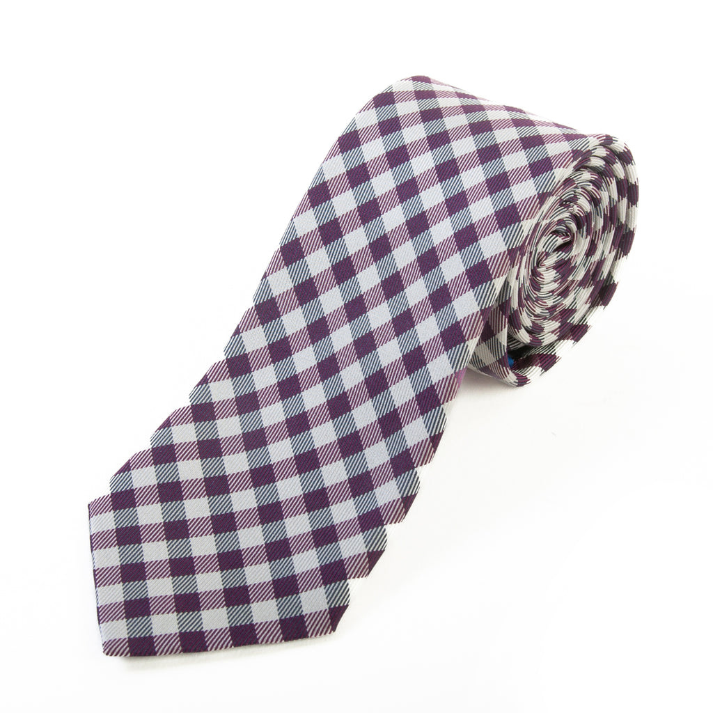 Paul Smith Purple on Silver Check Skinny Tie