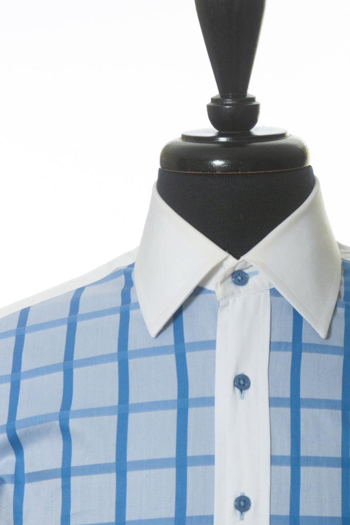 Grosvenor Blue Windowpane Check Fitted Body Shirt