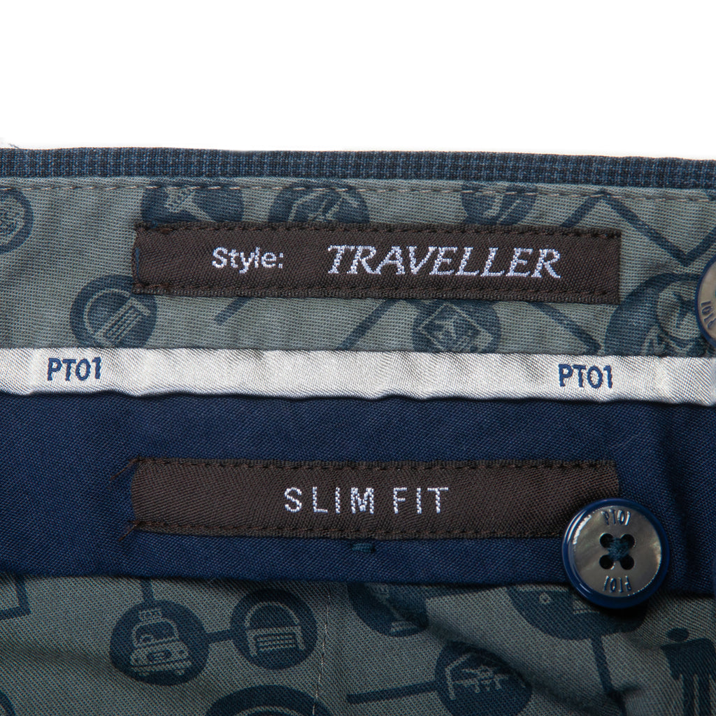 PT01 Blue Puppytooth Slim Fit Stretch Traveller Pants