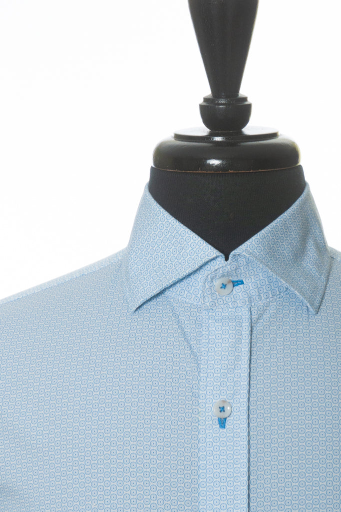 Robert Graham Blue and White Geometric Print Short Sleeve Shirt