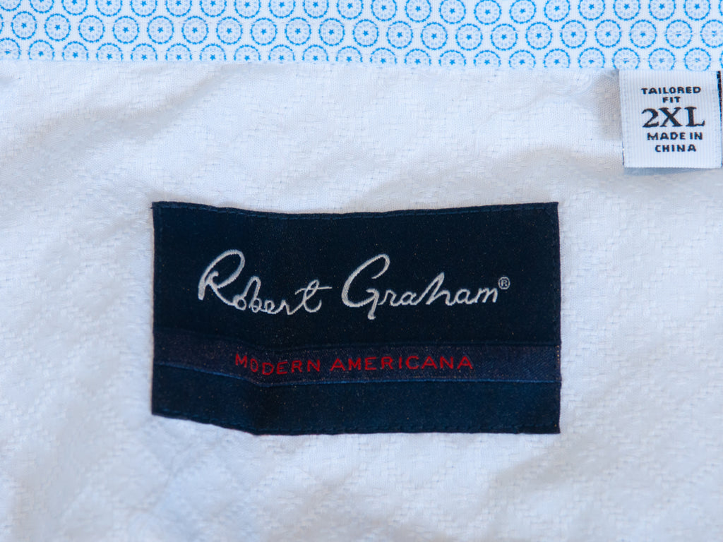 Robert Graham Blue and White Geometric Print Short Sleeve Shirt