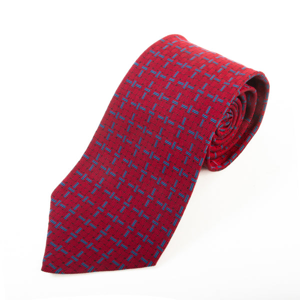 Hermes Red Basket Weave Print Tie