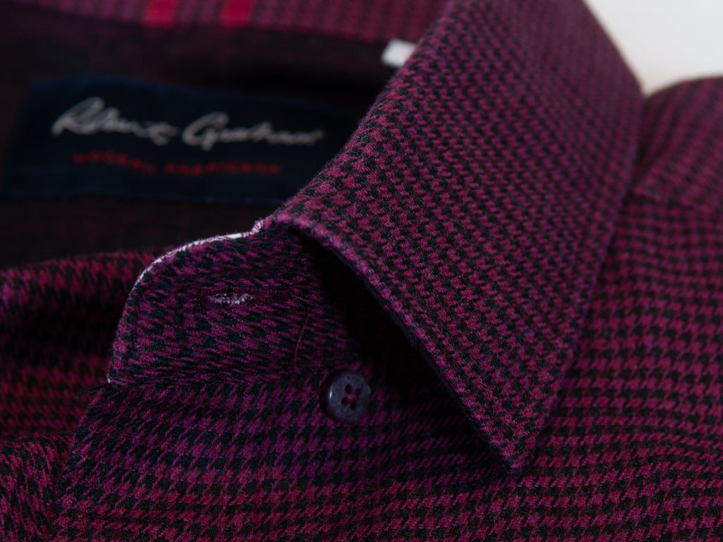 Robert Graham Modern Americana Burgundy Houndstooth Tailored Fit Shirt