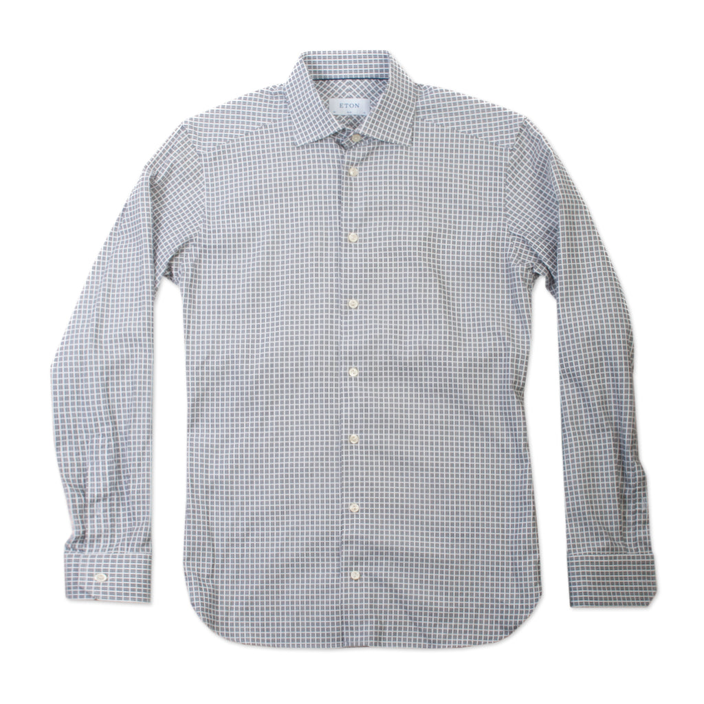 Eton Grey Check Slim Fit Brocade Shirt