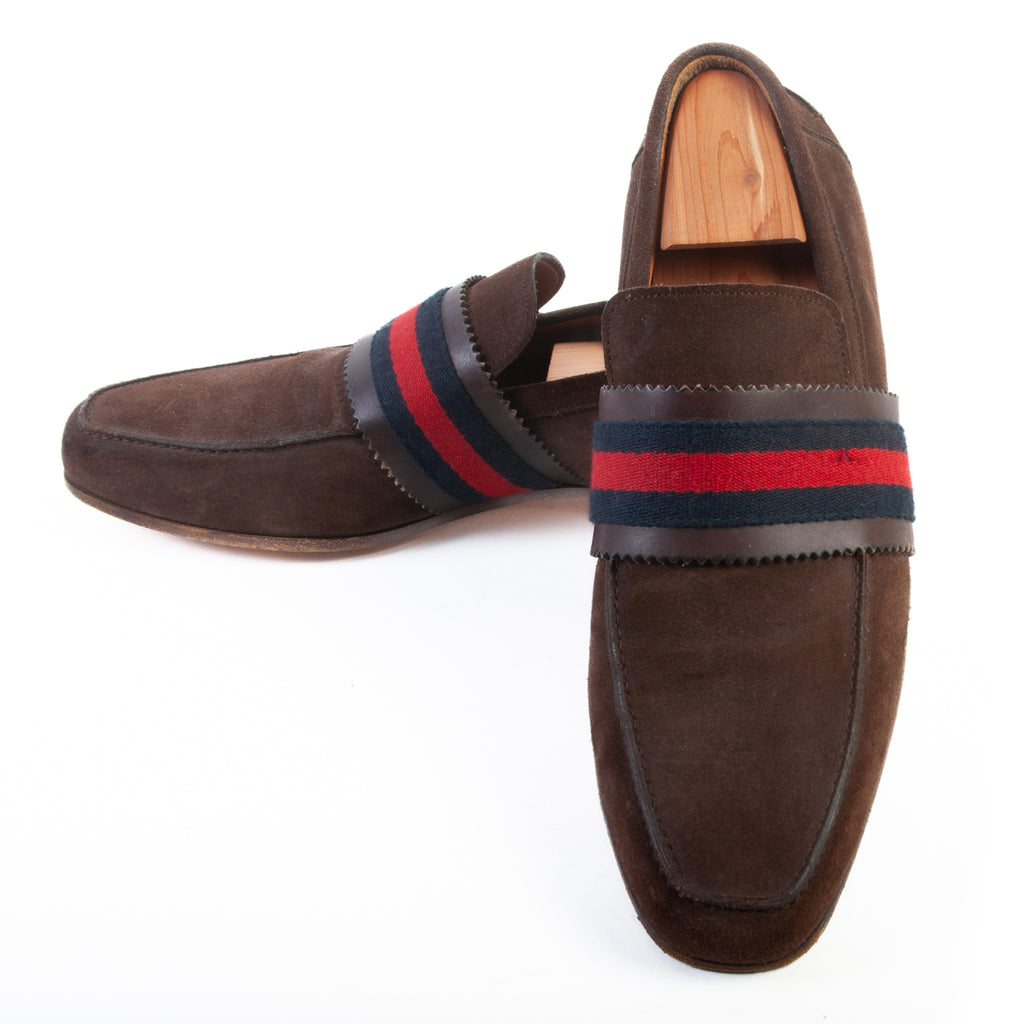 Gucci Brown Suede Banded Loafers