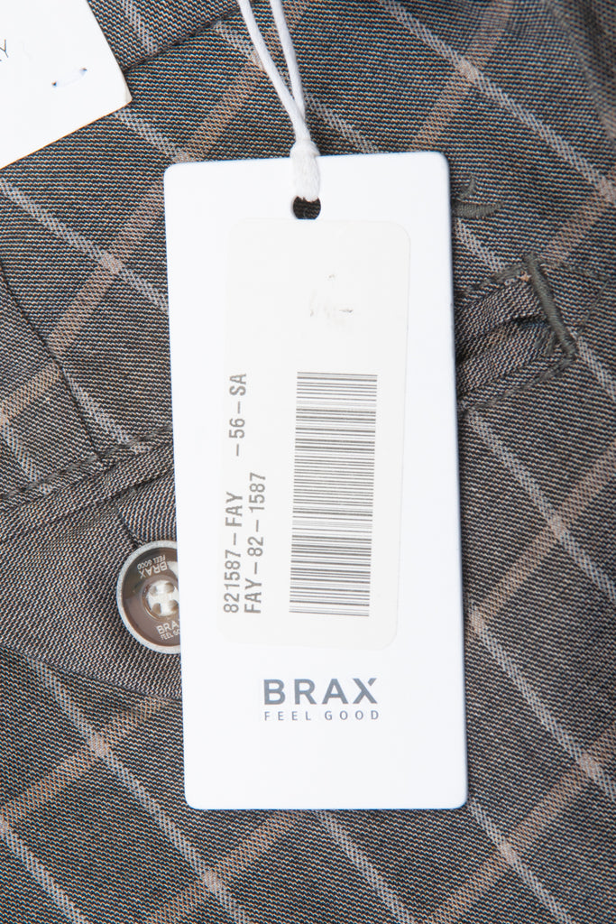 Brax Grey Check Fay Stretch Cotton Pants