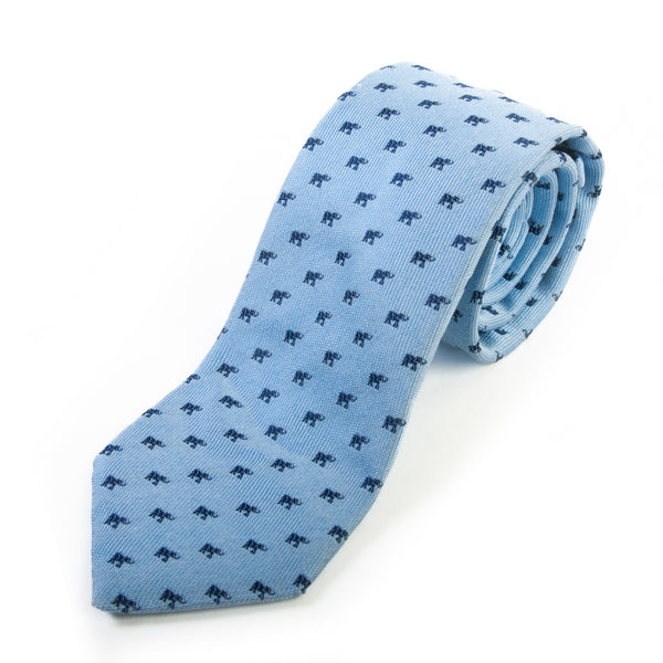 Altea Blue Hand Stitched Elephant Print Tie
