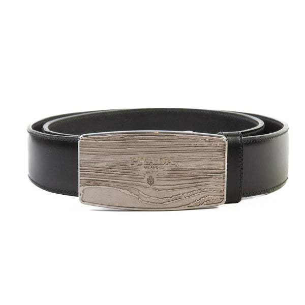 Prada Woodgrain Buckle Leather Belt