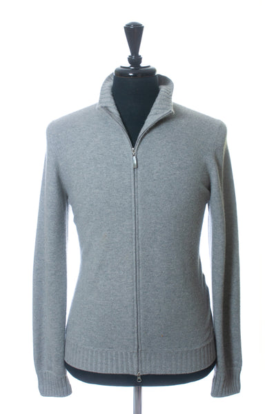 Gran Sasso Grey Felted Cashmere Full Zip Sweater