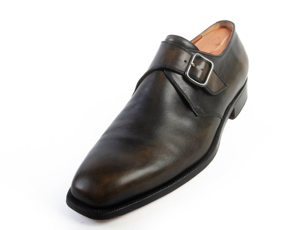 Sutor Mantellassi Pewter Green Hand Painted Monk Strap Shoes