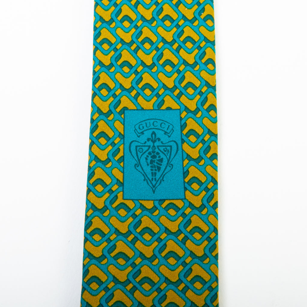 Gucci Green Geometric Print Tie