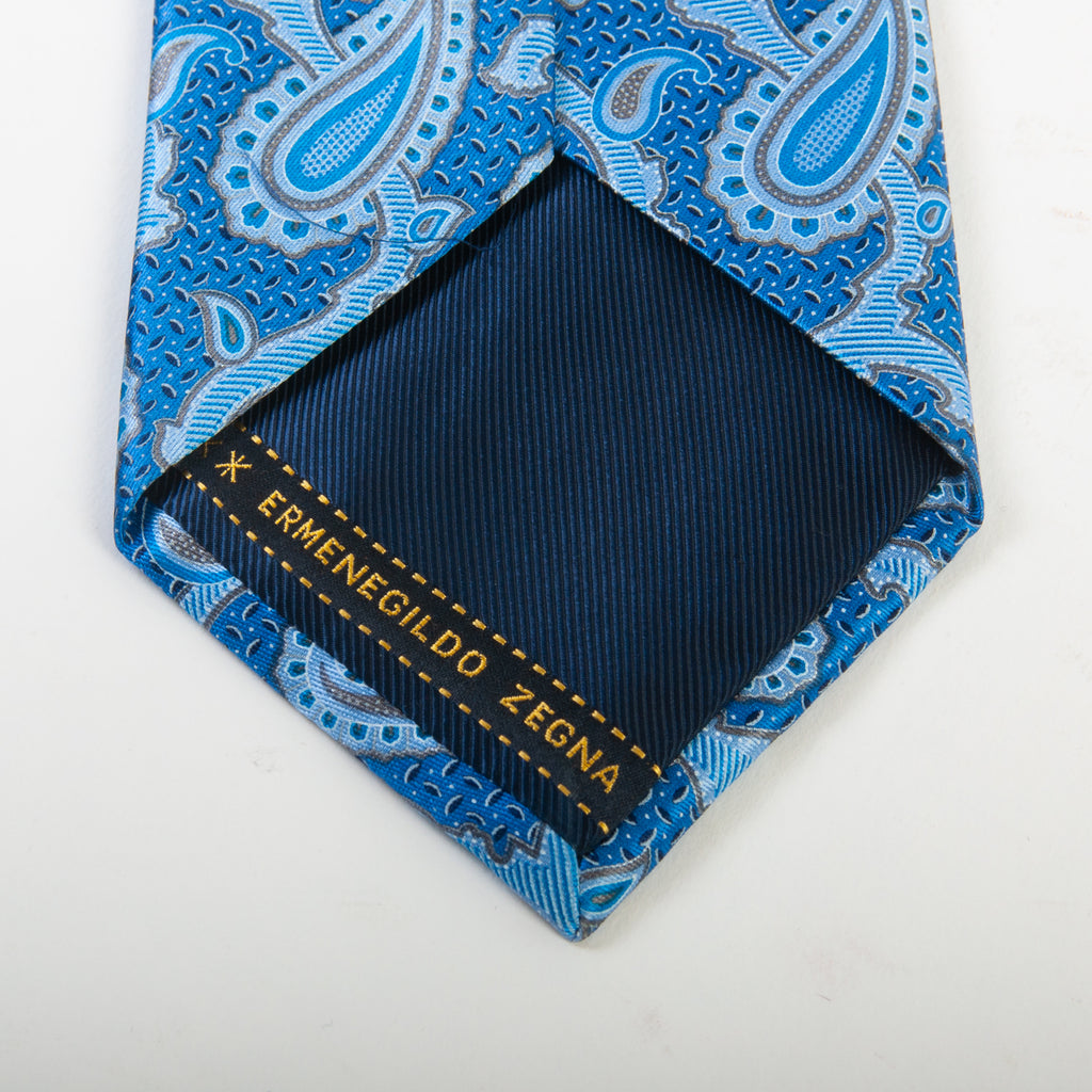 Ermenegildo Zegna Blue Paisley Print Tie