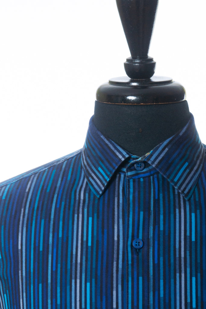 Robert Graham Blue Patterned Stripe Classic Fit Shirt