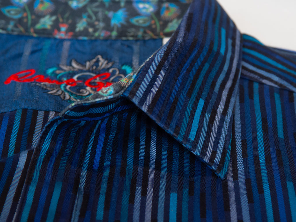 Robert Graham Blue Patterned Stripe Classic Fit Shirt